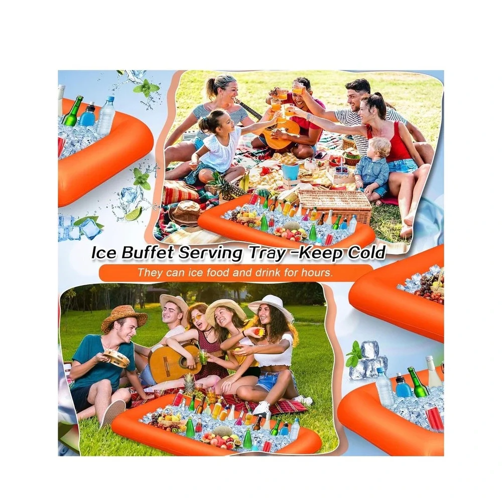 Leitee Inflatable Serving Bar Ice Buffet Tray Orange 51x24x5 set of two